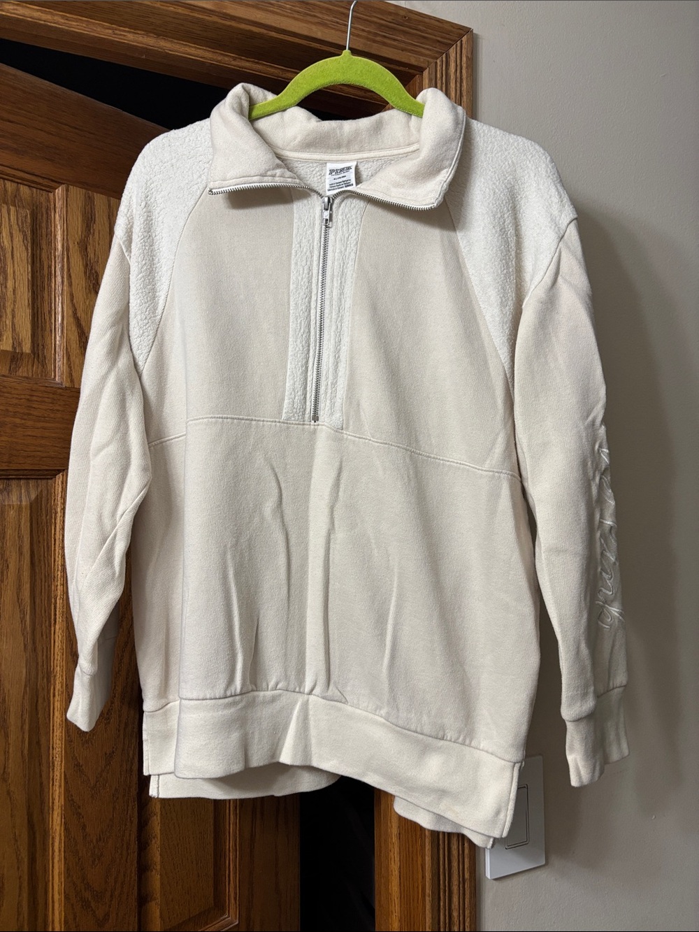 PINK Victoria's Secret Cream Half-Zip Fleece Pullover